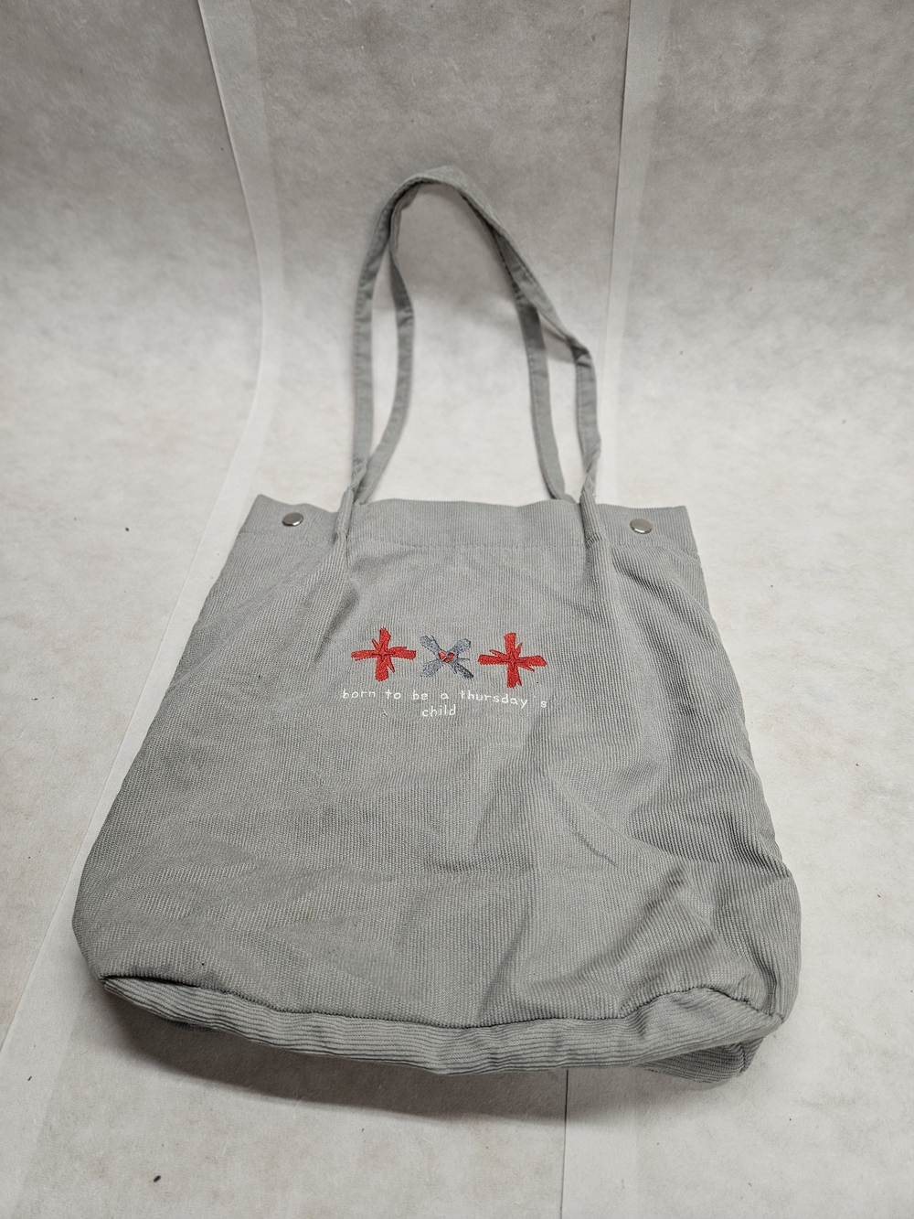 Gray Canvas Tote with Red Star Embroidery